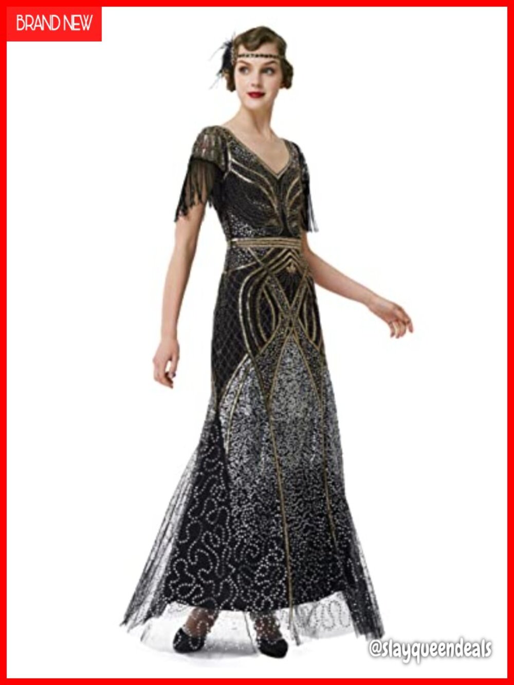 BABEYOND Flapper Dress 1920s Sequin Beaded Gatsby Evening Maxi Gown Wedding